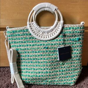 Woven Green and Tan Handbag